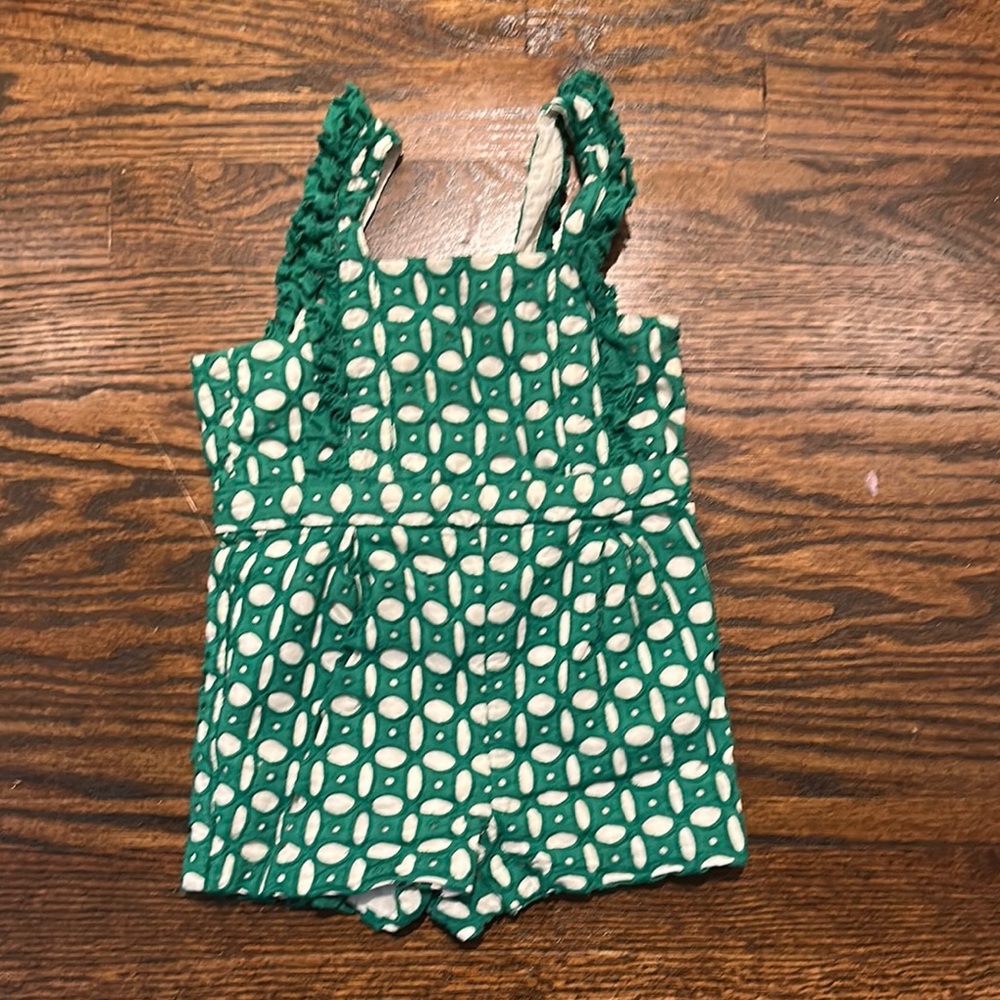 Janie and Jack Green and White Geometric Jumpsuit